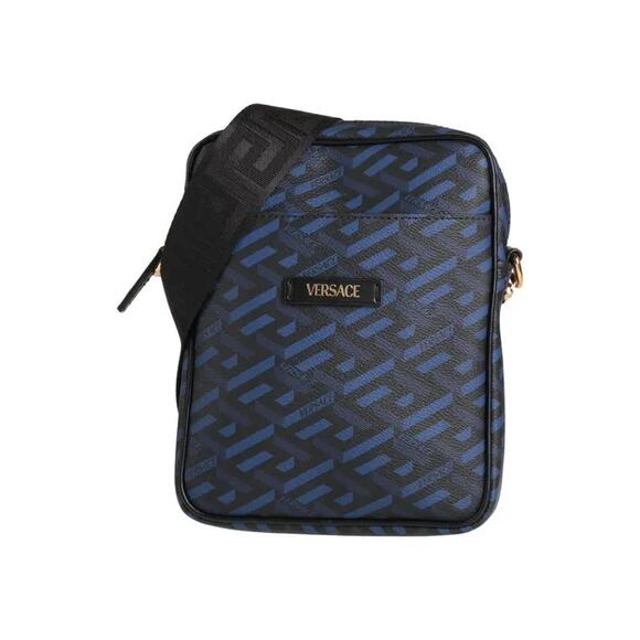 VERSACE Cross-Body Bag With Leather Trims Blue / Black NWT - Picture 3 of 3